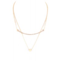 Crystal Bar & Metal Cube Layer Necklace Set